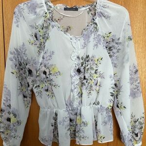 Suzy Shier ladies sheer white floral blouse